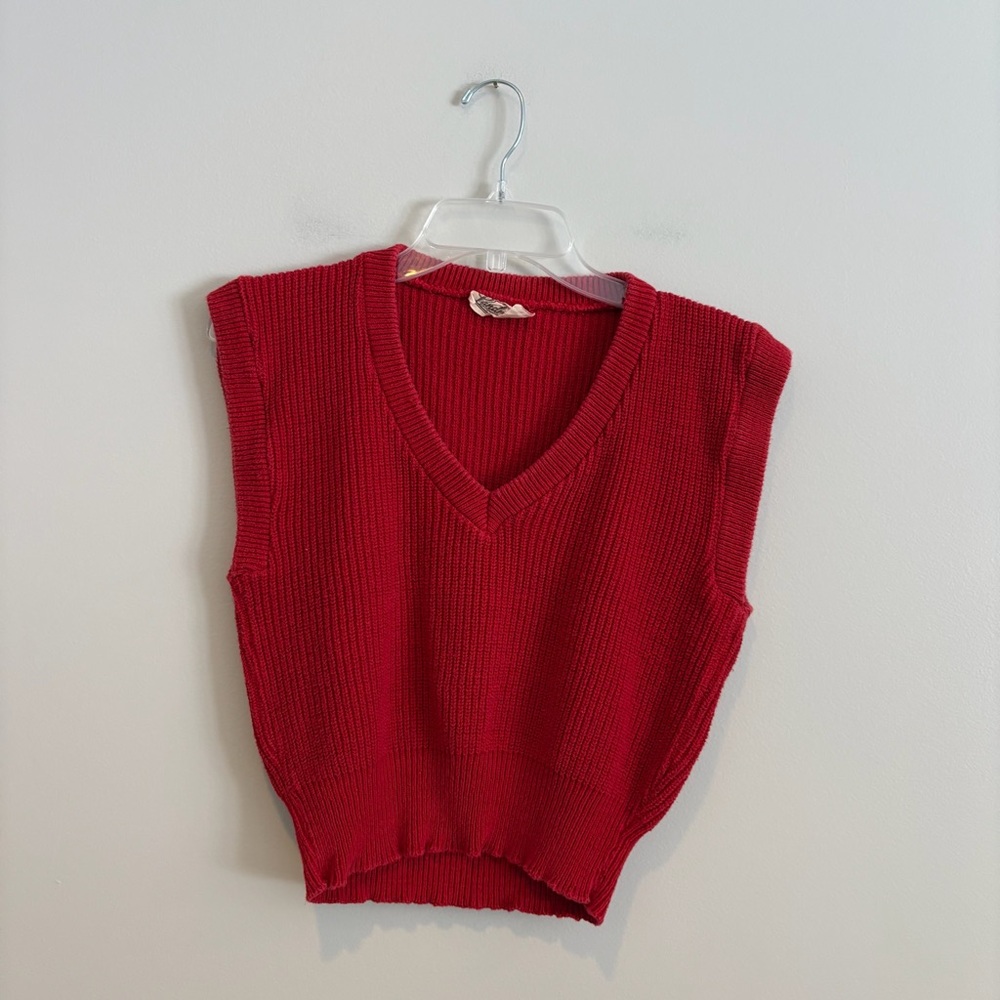 Vintage Landmark Rich Red Ribbed Knit Sweater Vest Cropped Preppy S/M